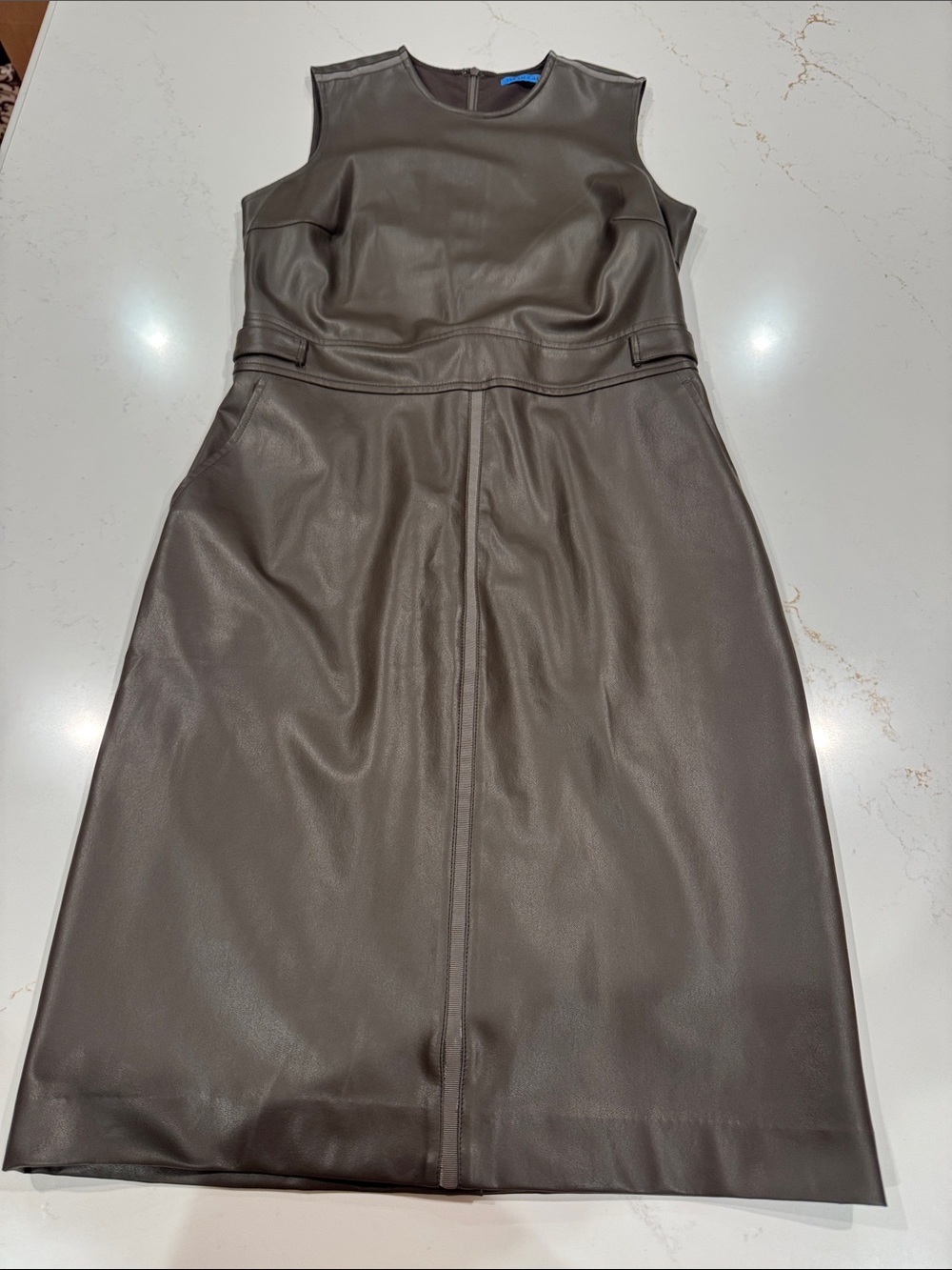 Sleeveless Faux Leather Midi Dress in Dark Taupe